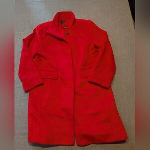 Ann Taylor Women's Red Wool Blend Coat Size XL Stand Collar Button Up